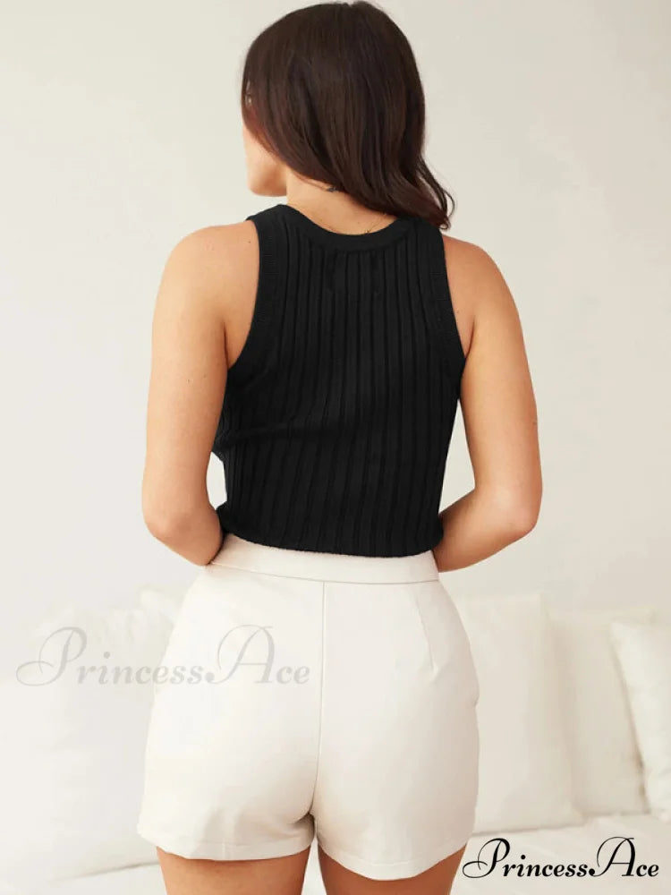 Slim Vest Sleeveless Ribbed Fit Hood Knitted