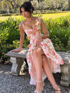 Slim Wrap Spaghetti Strap Pattern Floral Dress