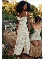 Slim Wrap Spaghetti Strap Pattern Floral Dress