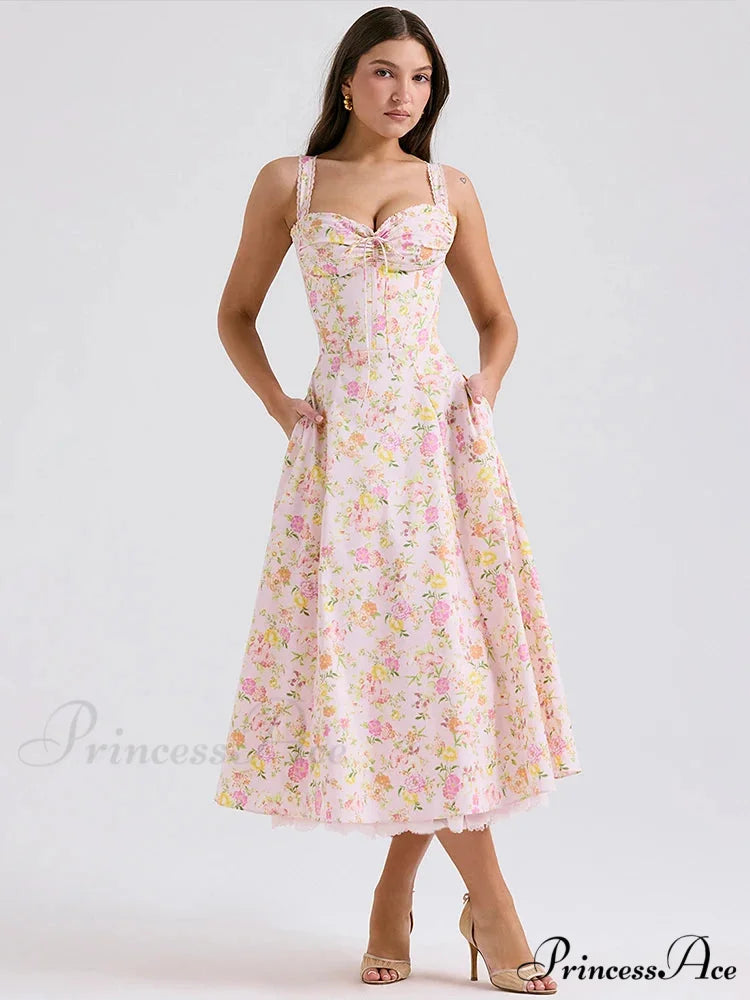 Slim Wrap Spaghetti Strap Pattern Floral Dress