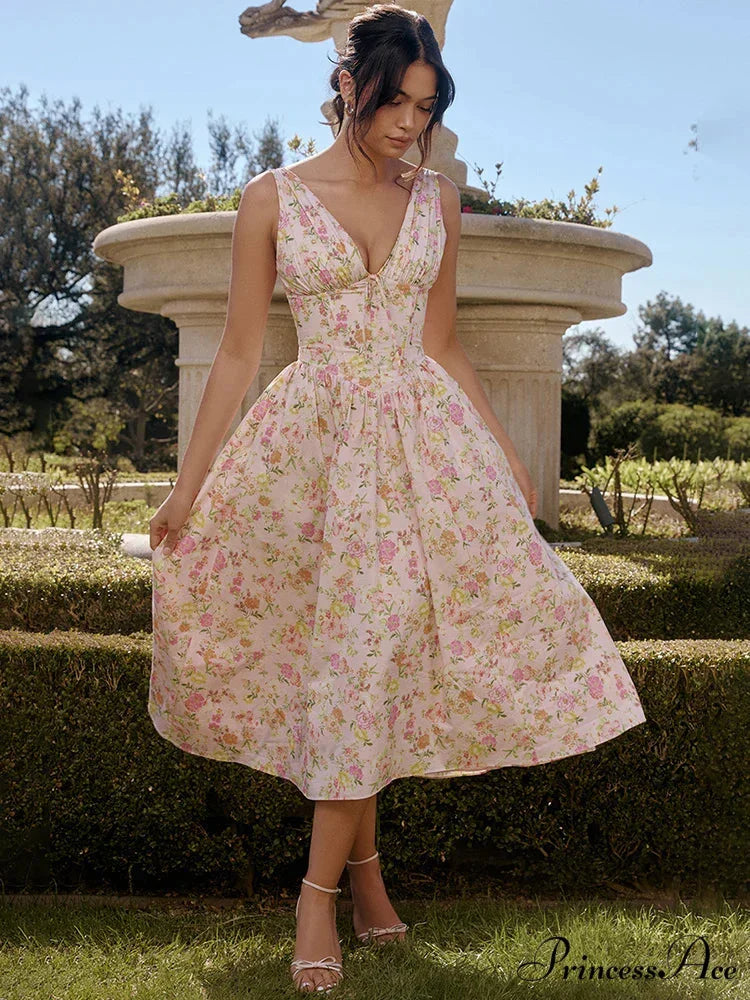 Slim Wrap Spaghetti Strap Pattern Floral Dress