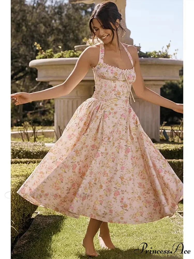 Slim Wrap Spaghetti Strap Pattern Floral Dress