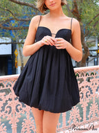 Sling Black Stylish Puffy Mini Dress