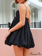 Sling Black Stylish Puffy Mini Dress
