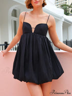 Sling Black Stylish Puffy Mini Dress