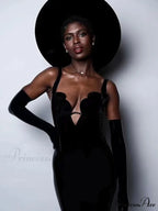 Sling Deep V Neck Black Party Dress