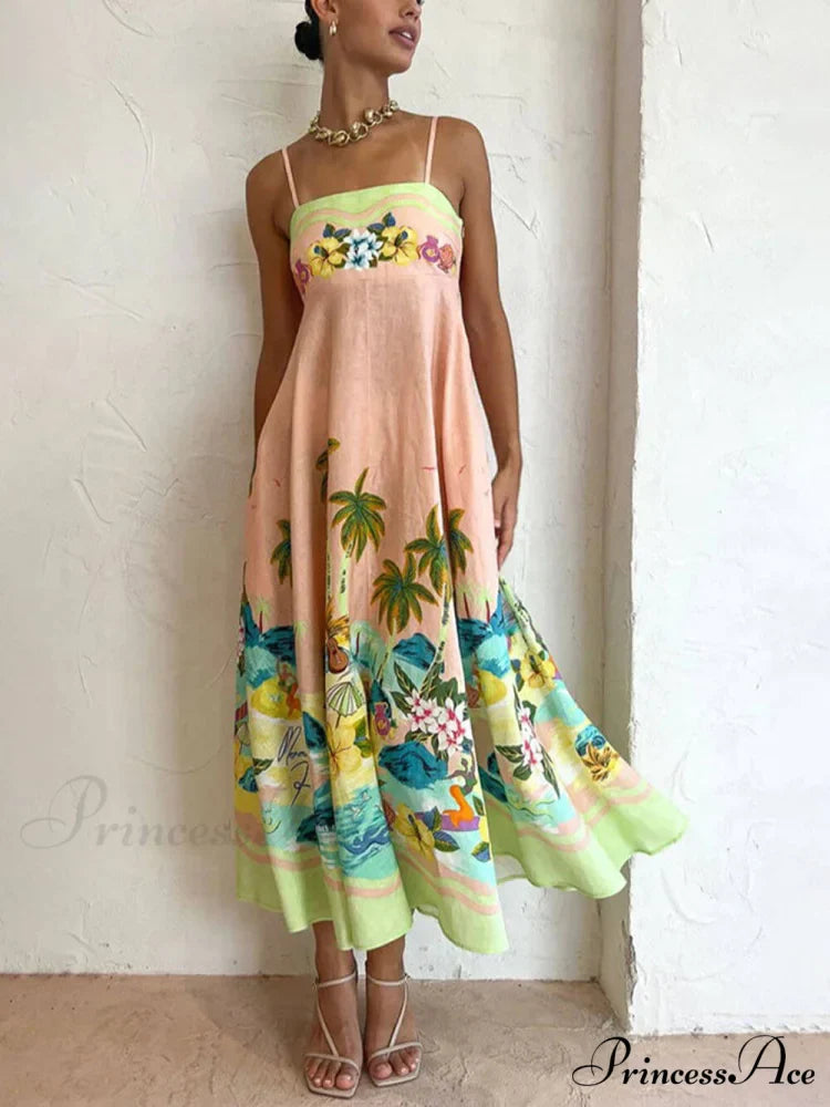 Sling Printed Stylish Casual Midi Dress