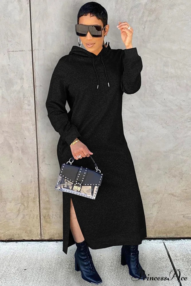 Slit Hem Hoodie Dress
