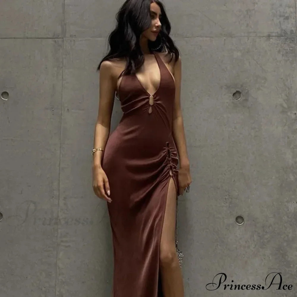 Slit Long Skirt V-neck Maxi Dress