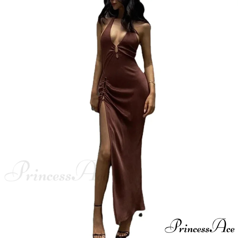 Slit Long Skirt V-neck Maxi Dress