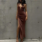 Slit Long Skirt V-neck Maxi Dress