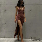 Slit Long Skirt V-neck Maxi Dress