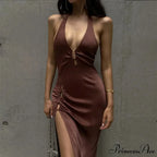 Slit Long Skirt V-neck Maxi Dress