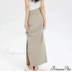 Slit Pleated Solid Long Skirt Vintage Korean Casual Skirt