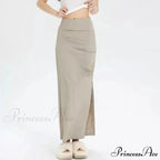Slit Pleated Solid Long Skirt Vintage Korean Casual Skirt