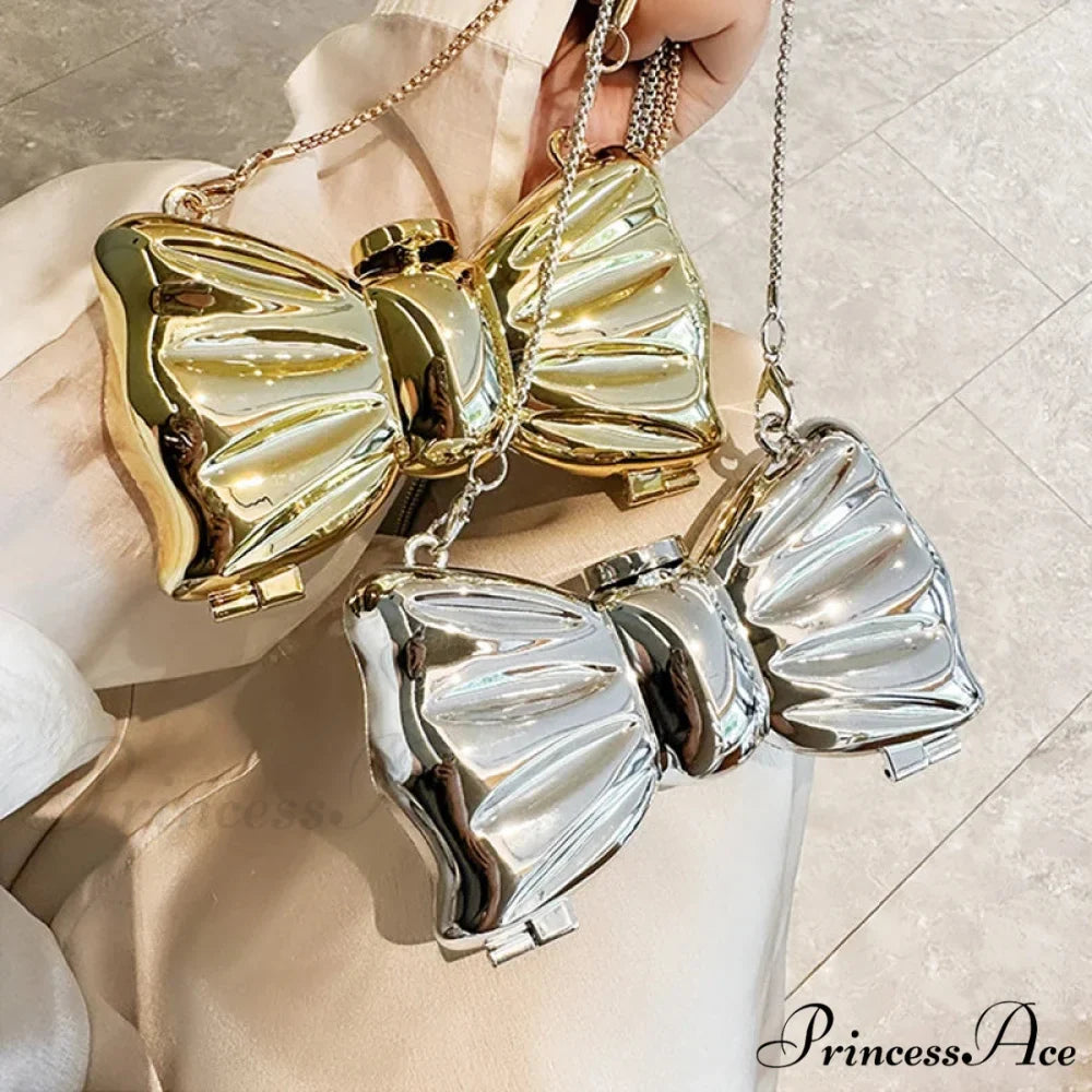Small Night Bow Metal Crossbody Purse Celebration Marriage Handbag