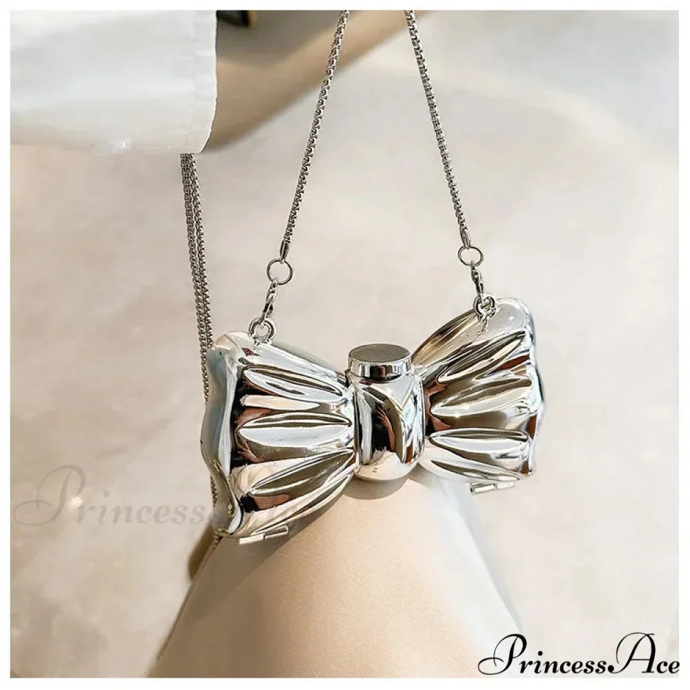Small Night Bow Metal Crossbody Purse Celebration Marriage Handbag