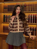 Small Printed Round-neck Short Cardigan