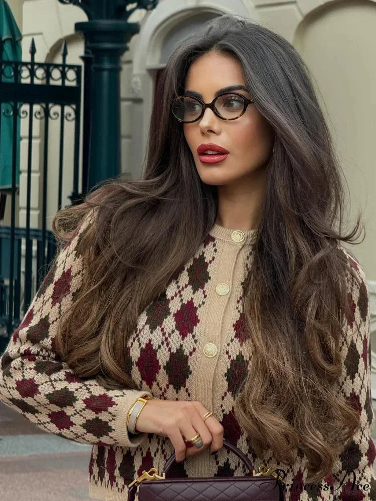 Small Printed Round-neck Short Cardigan