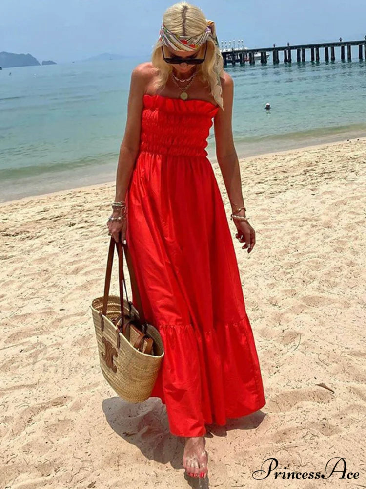 Smocked Bust Off Charming Shoulder Vacation Maxi Dress