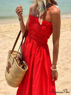 Smocked Bust Off Charming Shoulder Vacation Maxi Dress