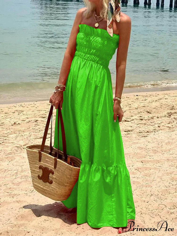Smocked Bust Off Charming Shoulder Vacation Maxi Dress