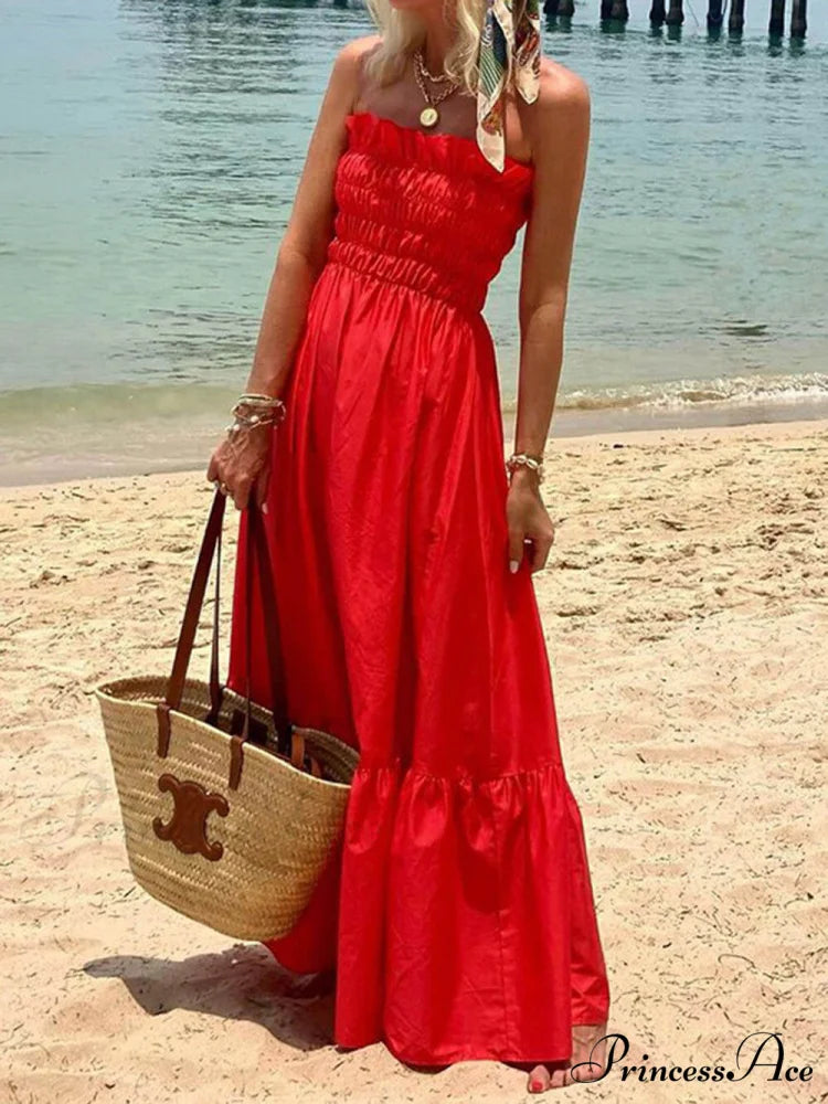 Smocked Bust Off Charming Shoulder Vacation Maxi Dress