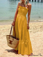 Smocked Bust Off Charming Shoulder Vacation Maxi Dress