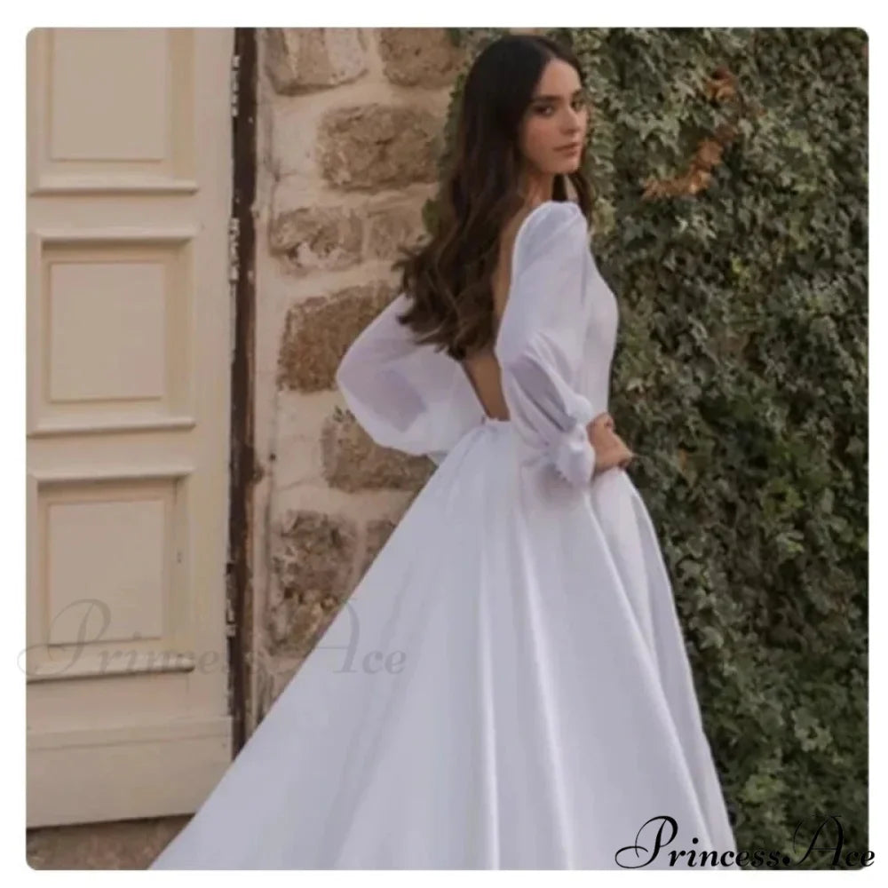 Smooth Chiffon Sleeve Open-Back Wedding Gown