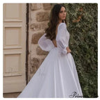 Smooth Chiffon Sleeve Open-Back Wedding Gown