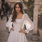 Smooth Chiffon Sleeve Open-Back Wedding Gown