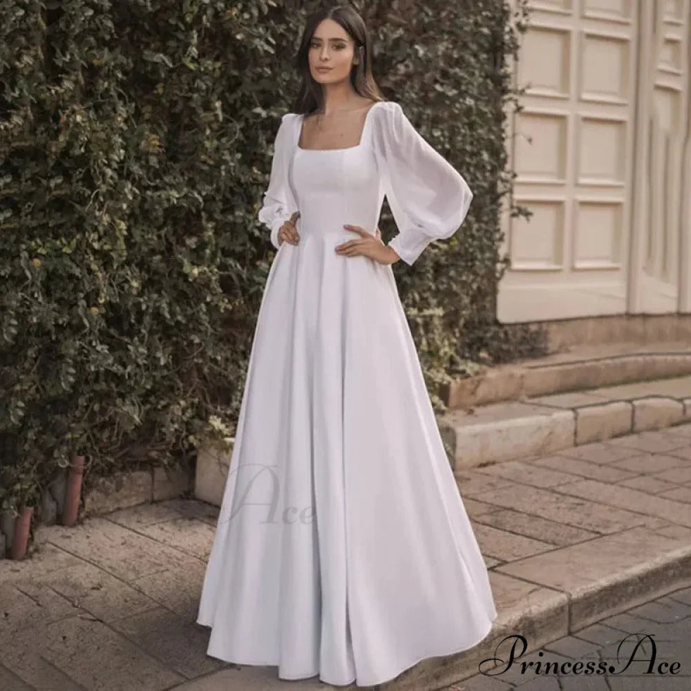 Smooth Chiffon Sleeve Open-Back Wedding Gown