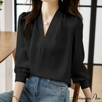 Smooth Chiffon V-neck Gentle Casual Blouse for Office