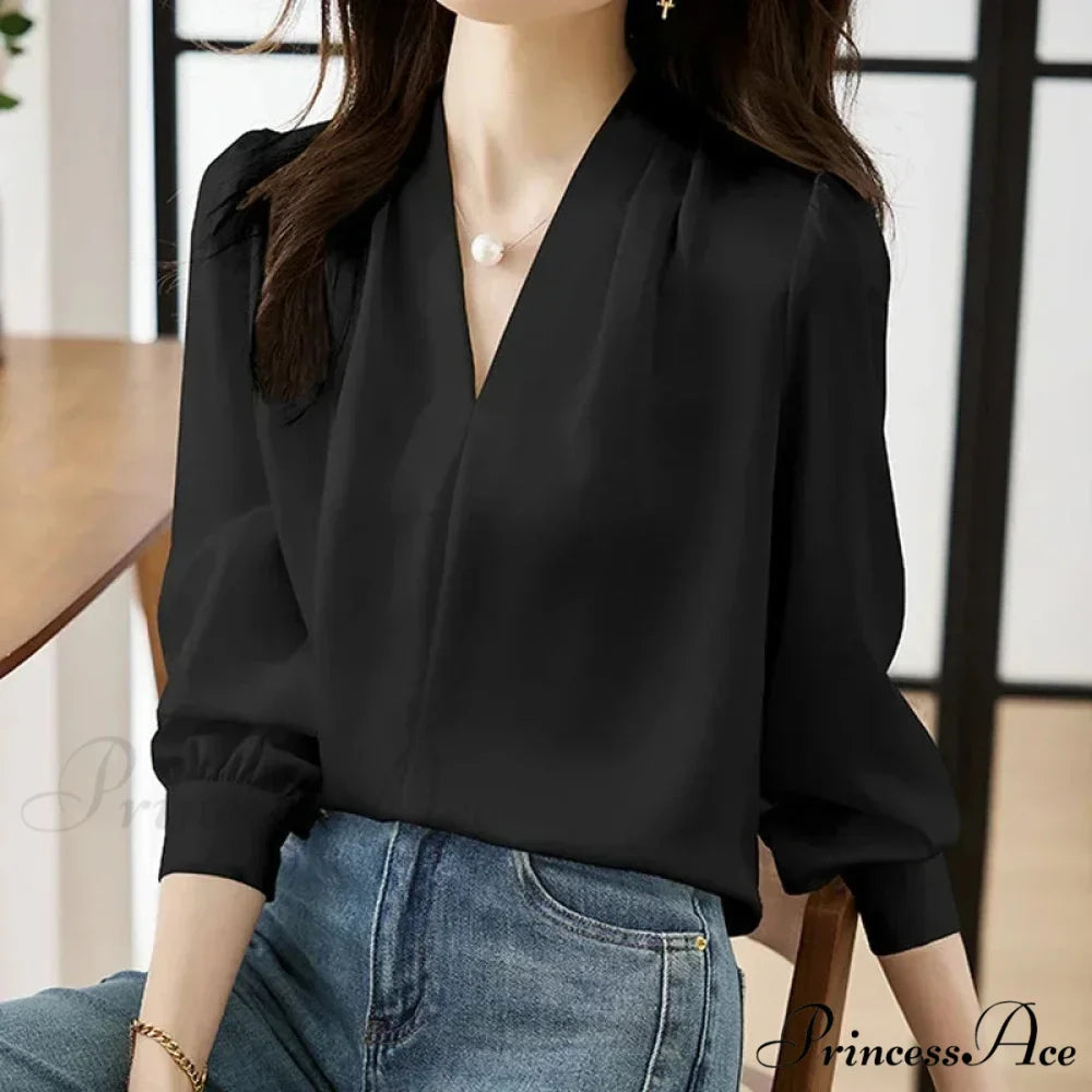 Smooth Chiffon V-neck Gentle Casual Blouse for Office