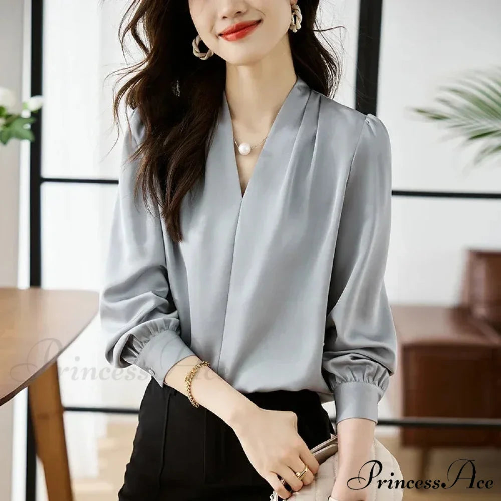 Smooth Chiffon V-neck Gentle Casual Blouse for Office