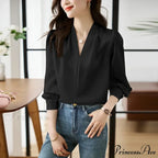 Smooth Chiffon V-neck Gentle Casual Blouse for Office
