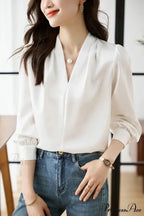 Smooth Chiffon V-neck Gentle Casual Blouse for Office