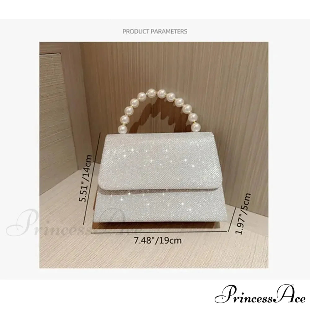 Smooth Evening Clutch Golden Pearl Chain Purse