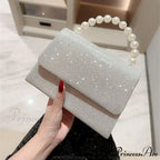 Smooth Evening Clutch Golden Pearl Chain Purse