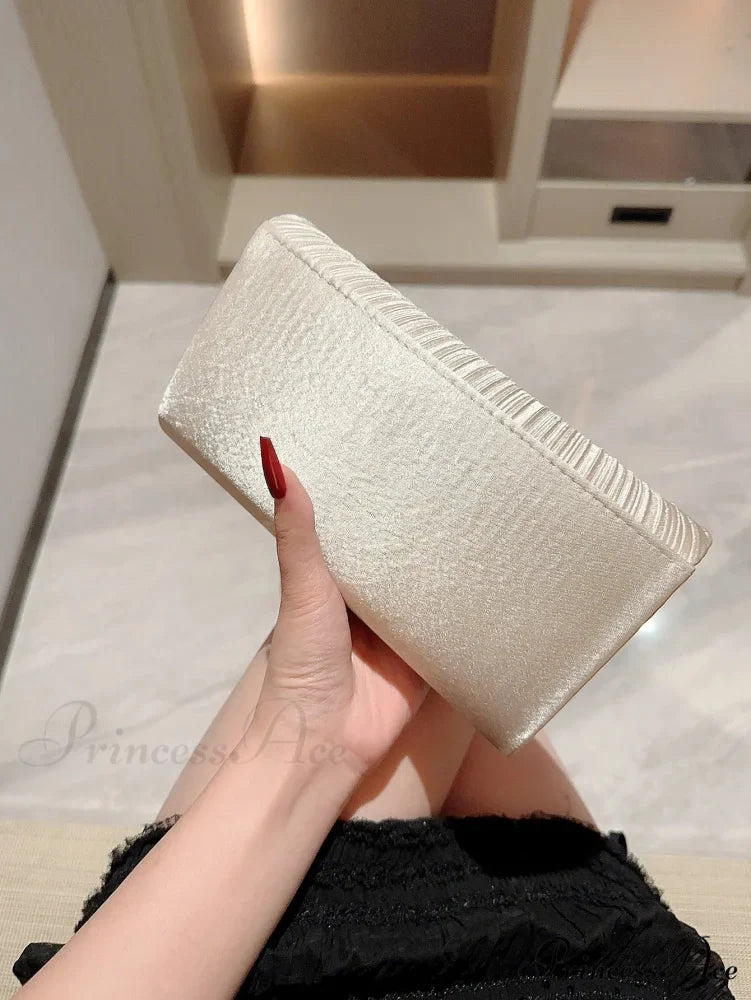 Smooth Folded Crystal Wedding Evening Clutch Bag