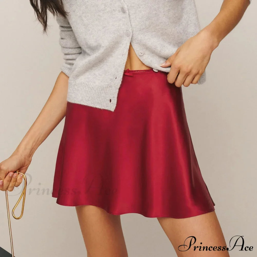 Smooth Lace Ribbon Flared Skirt