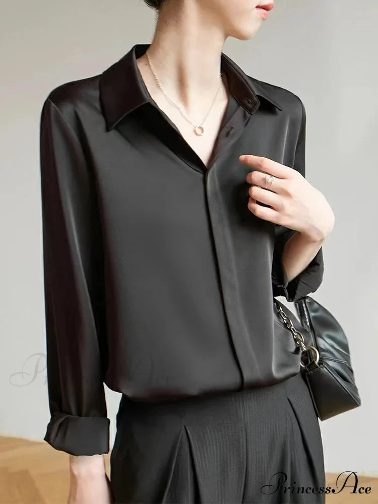 Smooth Long Sleeve French Style Office Lady Blouse
