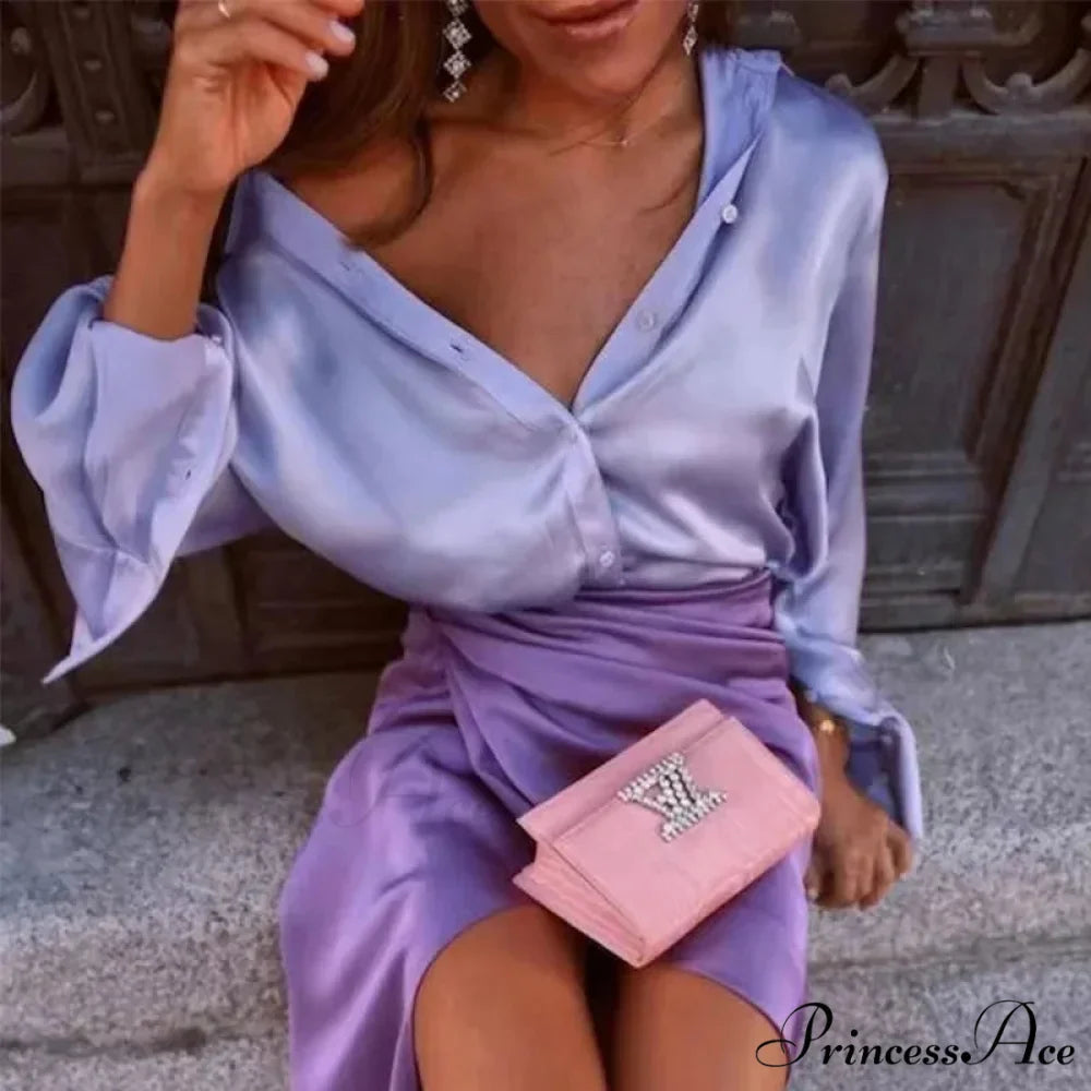 Smooth Long Sleeve Retro Aqua Emerald Silk Button Blouse