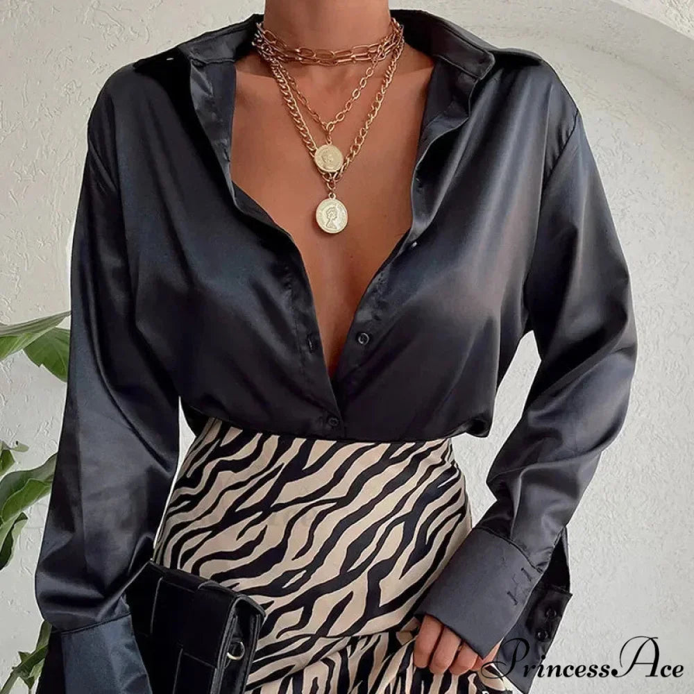 Smooth Long Sleeve Retro Azure Blouse