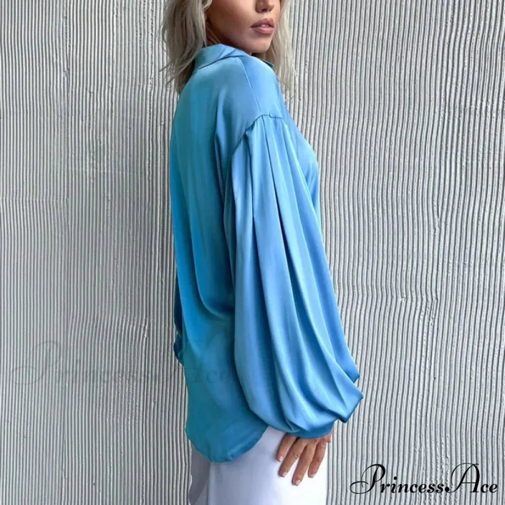 Smooth Loose Lantern Sleeve French Blouse