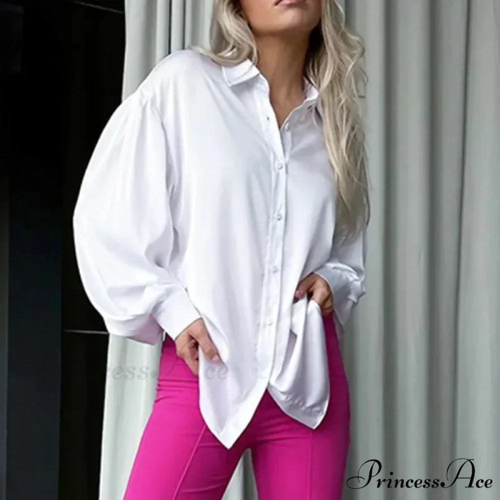 Smooth Loose Lantern Sleeve French Blouse