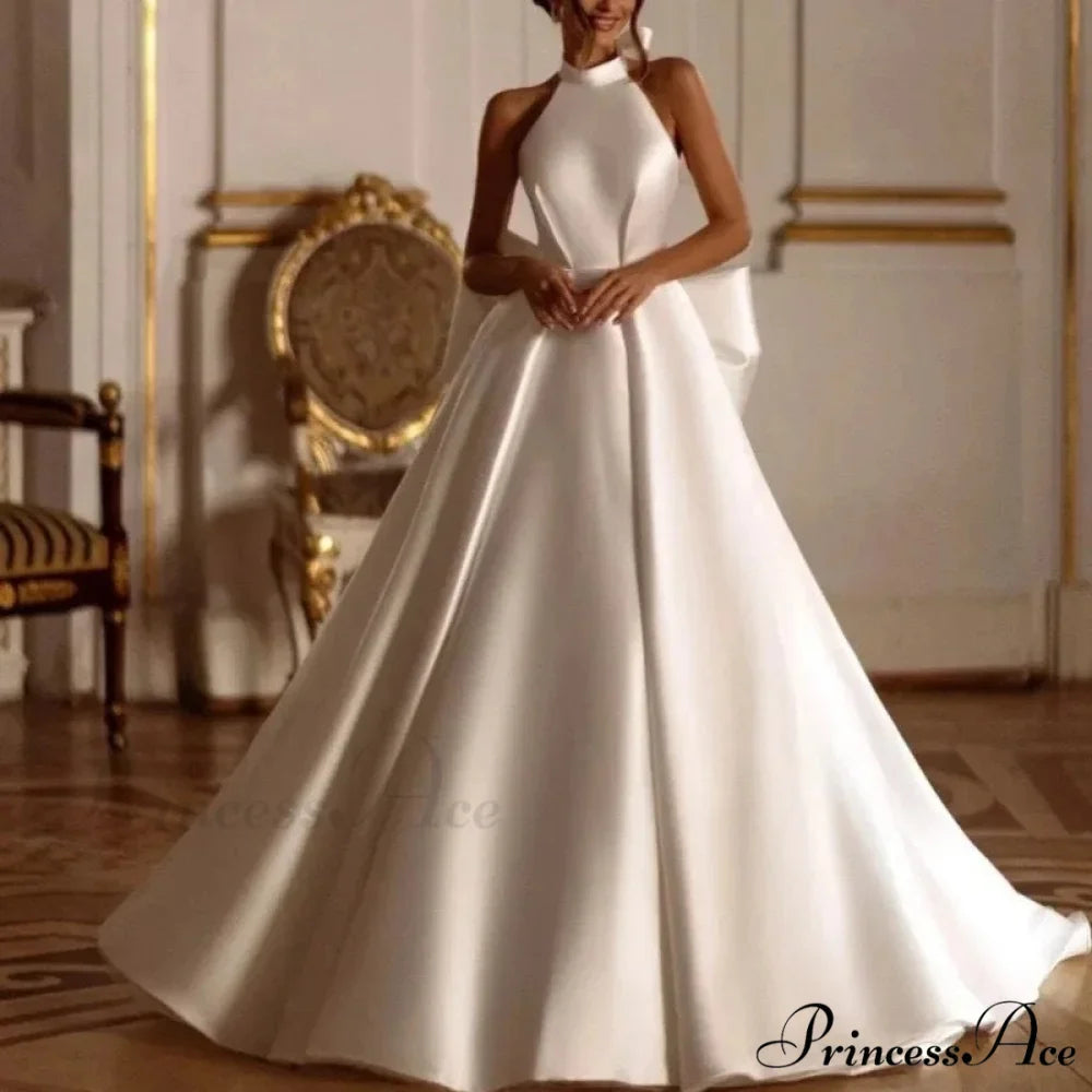 Smooth Opening Halter Neck Wedding Gown