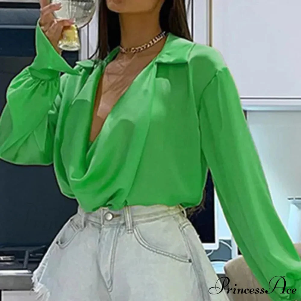 Smooth Silk Baggy Informal Satin Extended Sleeve Blouse