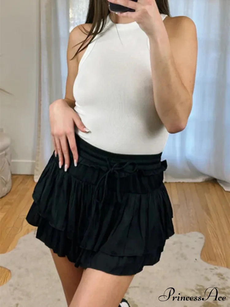 Smooth Tiered Flared Pleated Skirt