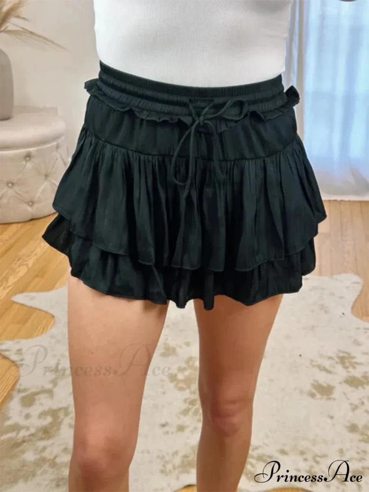 Smooth Tiered Flared Pleated Skirt